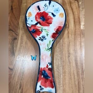 Lg Dolly Parton Stoneware Red Poppy Floral Spoon Rest